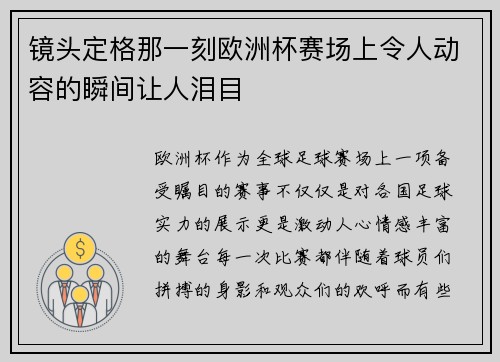 镜头定格那一刻欧洲杯赛场上令人动容的瞬间让人泪目 镜头定格那一刻欧洲杯赛场上令人动容的瞬间让人泪目